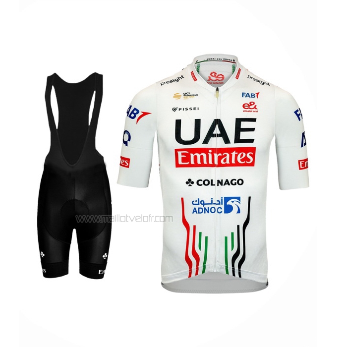 2024 Maillot Cyclisme UAE Blanc Manches Courtes Et Cuissard